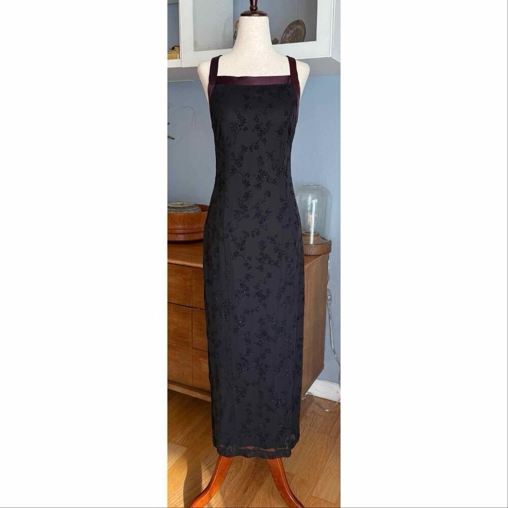 SOLD Mesh & Floral Velvet Glitter Maxi Dress Strappy Whimsygoth Vampy S - Picture 1 of 8